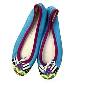 Meher Kakalia | Anthropologie Leather Embroidered Ballet Flats Teal Size 36 US 6